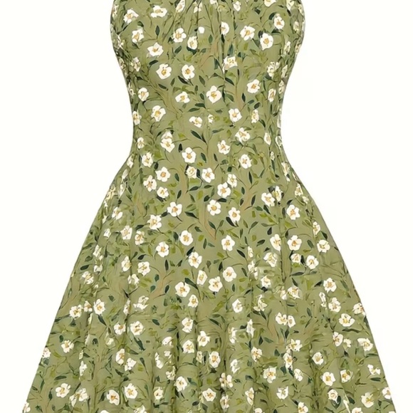 🐣Spring In🐣Vintage 50’s Vibe Green Floral Dress - Picture 5 of 6